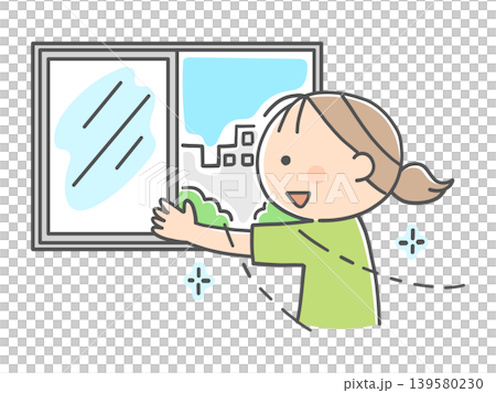 An illustration of a girl opening a window for ventilation. An illustration of a girl opening a window for ventilation. 139580230