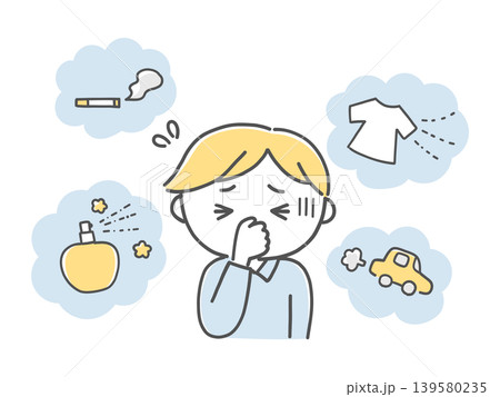 日常のさまざまな匂いに苦しむ男の子単色 日常のさまざまな匂いに苦しむ男の子単色 139580235