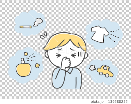 日常のさまざまな匂いに苦しむ男の子単色 139580235