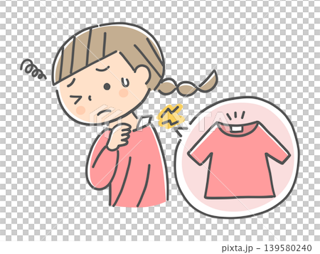 服のタグが肌に触れて不快に感じる女の子のイラスト 139580240