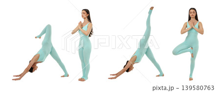Set, Woman doing yoga poses on white background, PNG 139580763