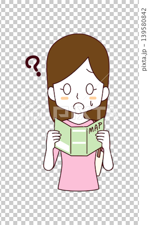 一幅插圖，描繪了一位迷路的女子手持紙質地圖。 139580842