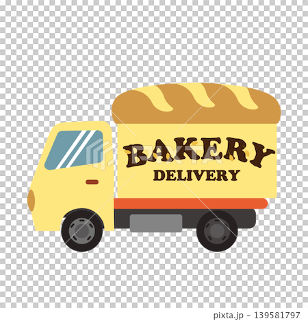 屋根がフランスパンの形をした、パン配送トラックのイラスト 139581797