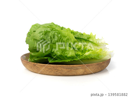 One romaine lettuce salad isolated. Cos green leaves, fresh romain salat head, raw cabbage One romaine lettuce salad isolated. Cos green leaves, fresh romain salat head, raw cabbage 139581882