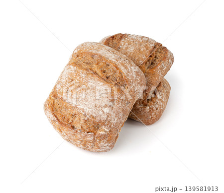 Brown rye bun, square gluten free bread, whole grain healthy breakfast bread 139581913