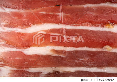 Cured carbonara pork macro background 139582042
