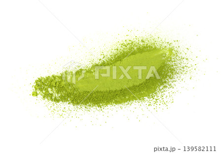 Matcha powder isolated, green tea pile Matcha powder isolated, green tea pile 139582111