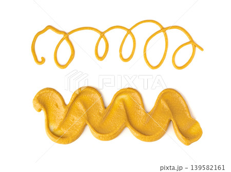 Mustard sauce wavy line isolated Mustard sauce wavy line isolated 139582161