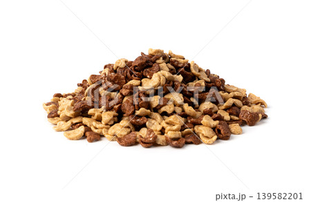 Chocolate cereal flakes isolated, rice crispy breakfast Chocolate cereal flakes isolated, rice crispy breakfast 139582201