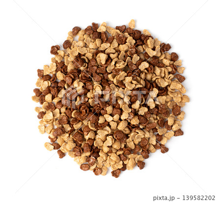 Chocolate cereal flakes isolated, rice crispy breakfast Chocolate cereal flakes isolated, rice crispy breakfast 139582202