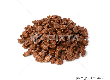 Chocolate cereal flakes isolated, rice crispy breakfast Chocolate cereal flakes isolated, rice crispy breakfast 139582209