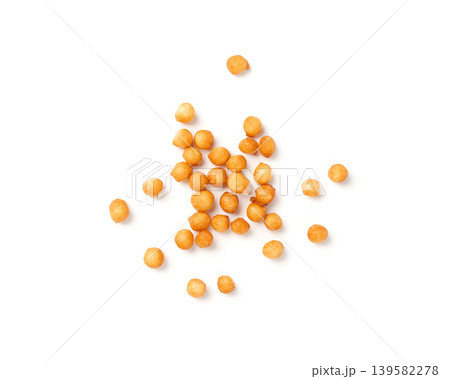 Small pastry balls, fried crispy wheat soup pearls, salad egg puffs or choux pastry Small pastry balls, fried crispy wheat soup pearls, salad egg puffs or choux pastry 139582278
