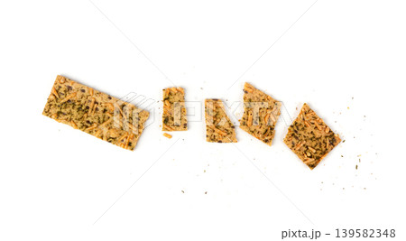 Crunchy gluten free crispbread with various seeds top view 139582348