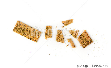 Crunchy gluten free crispbread with various seeds top view Crunchy gluten free crispbread with various seeds top view 139582349