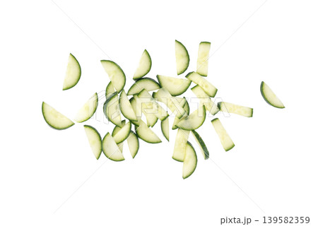 Cucumber cut isolated, cucumber round slices, green vegetable cuts for salad isolated Cucumber cut isolated, cucumber round slices, green vegetable cuts for salad isolated 139582359