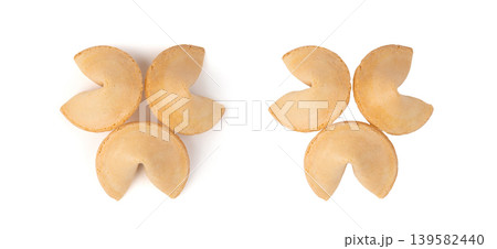 Fortune cookie isolated, lucky Chinese biscuit with prediction paper, asian surprise sweets on white background Fortune cookie isolated, lucky Chinese biscuit with prediction paper, asian surprise sweets on white background 139582440