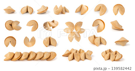 Fortune cookie isolated, lucky Chinese biscuit with prediction paper, asian surprise sweets on white background Fortune cookie isolated, lucky Chinese biscuit with prediction paper, asian surprise sweets on white background 139582442