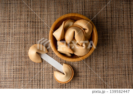 Fortune cookies, lucky Chinese biscuits Fortune cookies, lucky Chinese biscuits 139582447