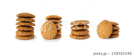 Whole and broken oatmeal cookies, cereal biscuits, fitness bakery Whole and broken oatmeal cookies, cereal biscuits, fitness bakery 139582549