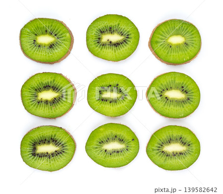 Kiwi fruit isolated. Green kiwifruit slice, kivi cut Kiwi fruit isolated. Green kiwifruit slice, kivi cut 139582642