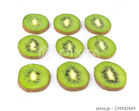 Kiwi fruit isolated. Green kiwifruit slice, kivi cut Kiwi fruit isolated. Green kiwifruit slice, kivi cut 139582643