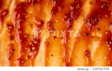 Bbq sauce pattern, barbecue ketchup stain textuted background top view 139582704