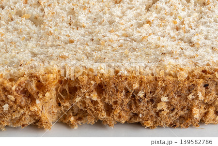 Bread slice macro texture, baked dough pattern Bread slice macro texture, baked dough pattern 139582786