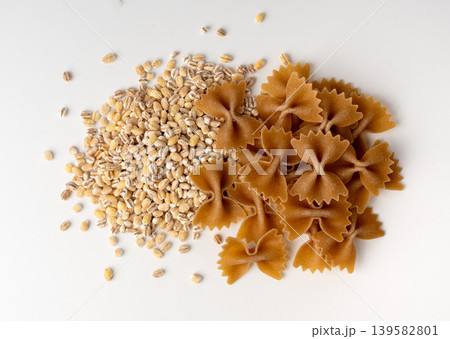 Raw Brown Farfalle Pasta Isolated 139582801