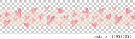 Watercolor seamless border with scattered hearts is soft pastel tones, hand drawn romantic valentine ribbon trim background 139583059