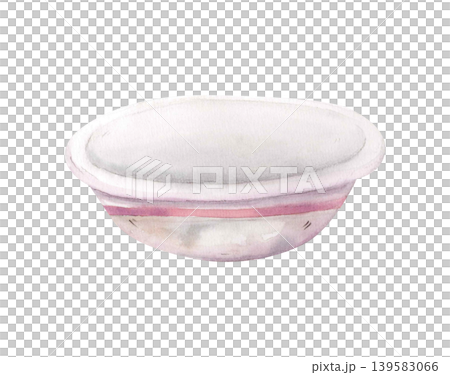 Watercolor rustic ceramic bowl illustration isolated on white. Hand drawn cozy kitchen dishware clipart in soft pastel colors Watercolor rustic ceramic bowl illustration isolated on white. Hand drawn cozy kitchen dishware clipart in soft pastel colors 139583066