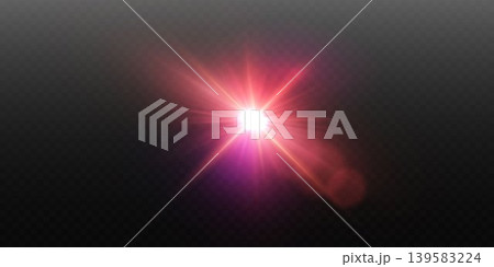 Vibrant red and purple radiating lens flare creating a glowing star effect 139583224