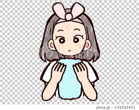 洗顔をしてタオルで顔を拭くニキビのある女の子 139583451