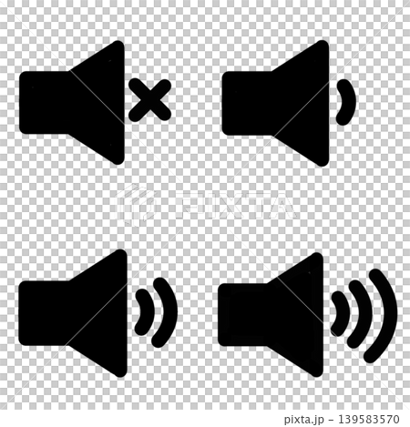 A set of four volume icons, from mute to full volume. A set of four volume icons, from mute to full volume. 139583570