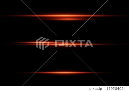 Glowing orange horizontal light streaks creating an abstract technology background 139584024