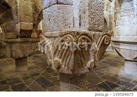 Interior of the ancient romanesque crypt of the Monastery of San Salvador of Leyre at Yesa, Navarre, Spain Interior of the ancient romanesque crypt of the Monastery of San Salvador of Leyre at Yesa, Navarre, Spain 139584075