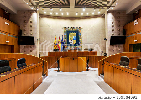 View of parliament of Aragon in Spain. This political assembly is where regional deputys and Aragon president debate View of parliament of Aragon in Spain. This political assembly is where regional deputys and Aragon president debate 139584092