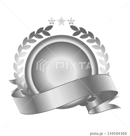 Silver Medal with Laurel Wreath and Stars for Winner, Award Trophy Nominee Luxury Symbol, Nomination Reward Emblem. Vector. Silver Medal with Laurel Wreath and Stars for Winner, Award Trophy Nominee Luxury Symbol, Nomination Reward Emblem. Vector. 139584369