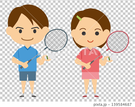 Image illustrations of badminton players (male and female set) Image illustrations of badminton players (male and female set) 139584687