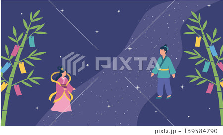 七夕のバナー モノクロイラスト 七夕素材 背景 織姫と彦星 天の川 七夕のバナー モノクロイラスト 七夕素材 背景 織姫と彦星 天の川 139584790