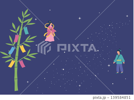 七夕のバナー モノクロイラスト 七夕素材 背景 織姫と彦星 天の川 七夕のバナー モノクロイラスト 七夕素材 背景 織姫と彦星 天の川 139584851