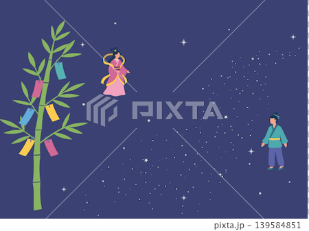 七夕のバナー モノクロイラスト 七夕素材 背景 織姫と彦星 天の川 七夕のバナー モノクロイラスト 七夕素材 背景 織姫と彦星 天の川 139584851