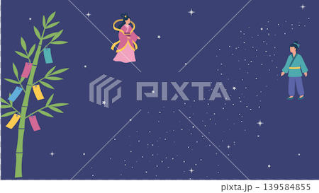 七夕のバナー モノクロイラスト 七夕素材 背景 織姫と彦星 天の川 七夕のバナー モノクロイラスト 七夕素材 背景 織姫と彦星 天の川 139584855