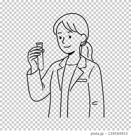 身穿白色實驗服的女研究員的線條畫插圖。 身穿白色實驗服的女研究員的線條畫插圖。 139584933