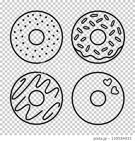 A set of simple line art illustrations of donuts A set of simple line art illustrations of donuts 139584935