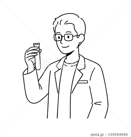 白衣を着た男性研究員の線画イラスト 139584940
