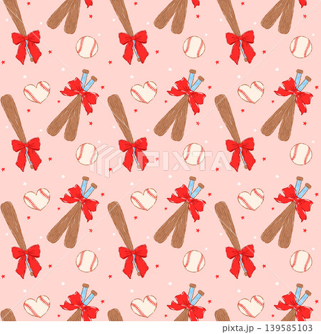 Coquette Baseball Seamless Pattern Bat and Heart Stitched Ball Red Ribbon Bow Preppy Whimsical Hand Drawn Retro Festive Sport Wallpaper Coquette Baseball Seamless Pattern Bat and Heart Stitched Ball Red Ribbon Bow Preppy Whimsical Hand Drawn Retro Festive Sport Wallpaper 139585103