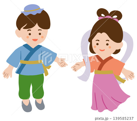 かわいい織り姫と彦星のイラスト 139585237