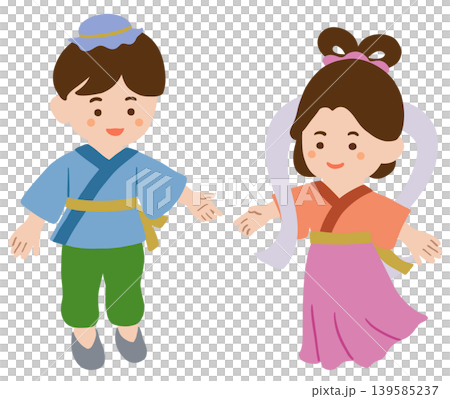 かわいい織り姫と彦星のイラスト 139585237
