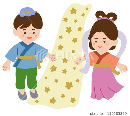 天の川を挟んで向かい合う織り姫と彦星 天の川を挟んで向かい合う織り姫と彦星 139585239