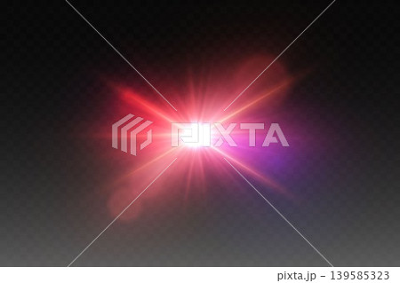 Bright red and magenta light effect creating lens flare with radiant starburst Bright red and magenta light effect creating lens flare with radiant starburst 139585323